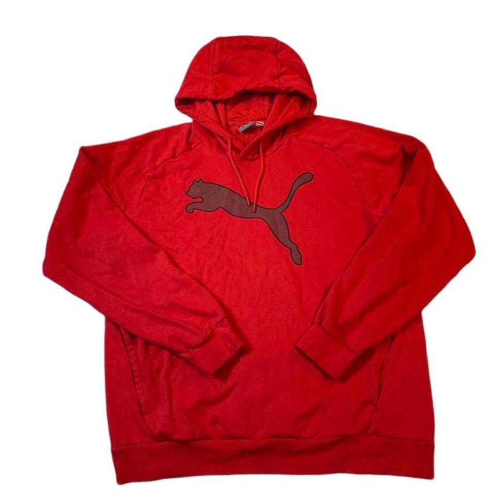 Puma Retro Y2K Men's Red Hoodie Big Cat Graphic Pullover Sweatshirt Size Large